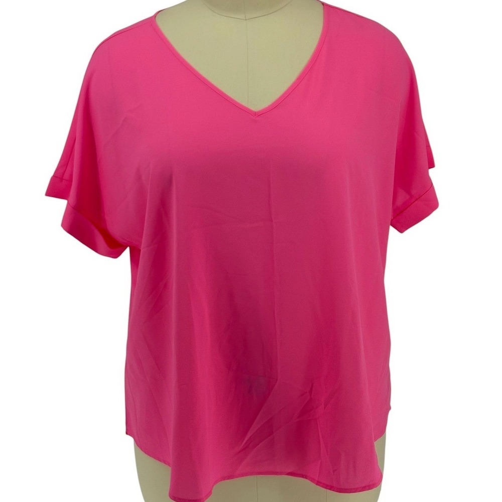 Zenana Blouse Pink V-Neck Short‎ Cuffed Sleeve QT-3501XN 3X